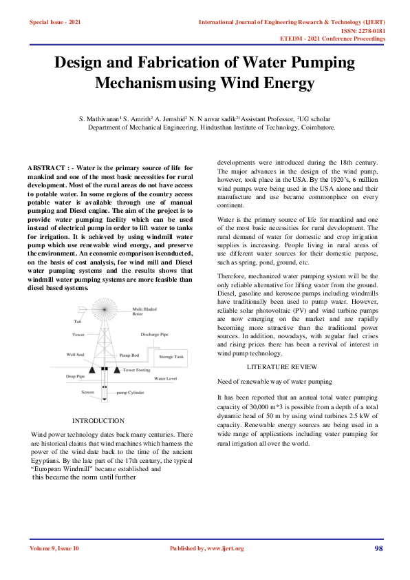 (PDF) IJERTDesign and Fabrication of Water Pumping Mechanism using