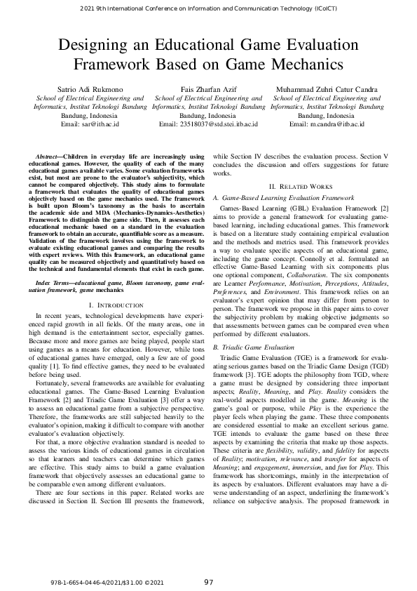 (PDF) Designing an Educational Game Evaluation Framework Based on Game ...