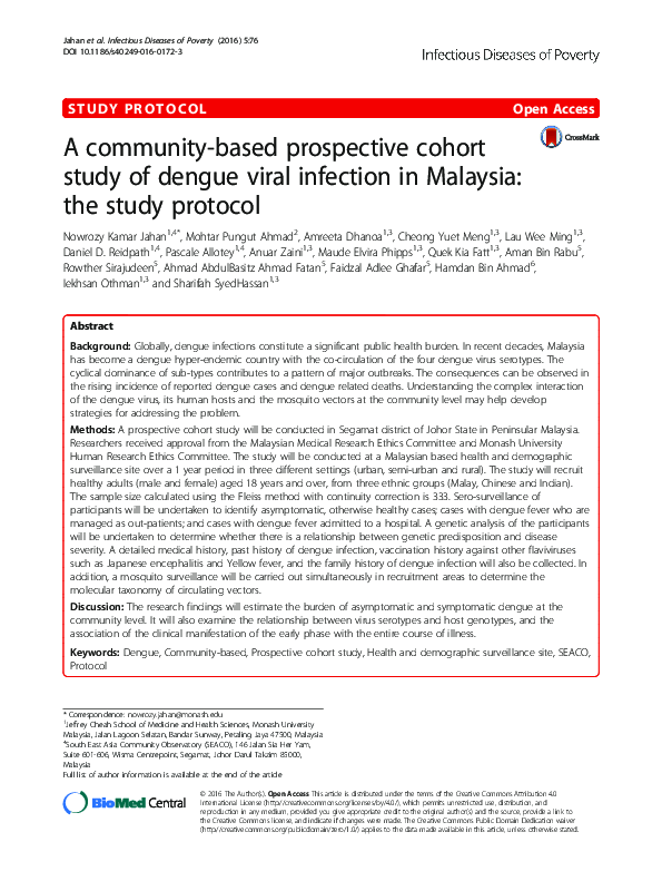(PDF) A community-based prospective cohort study of dengue viral ...