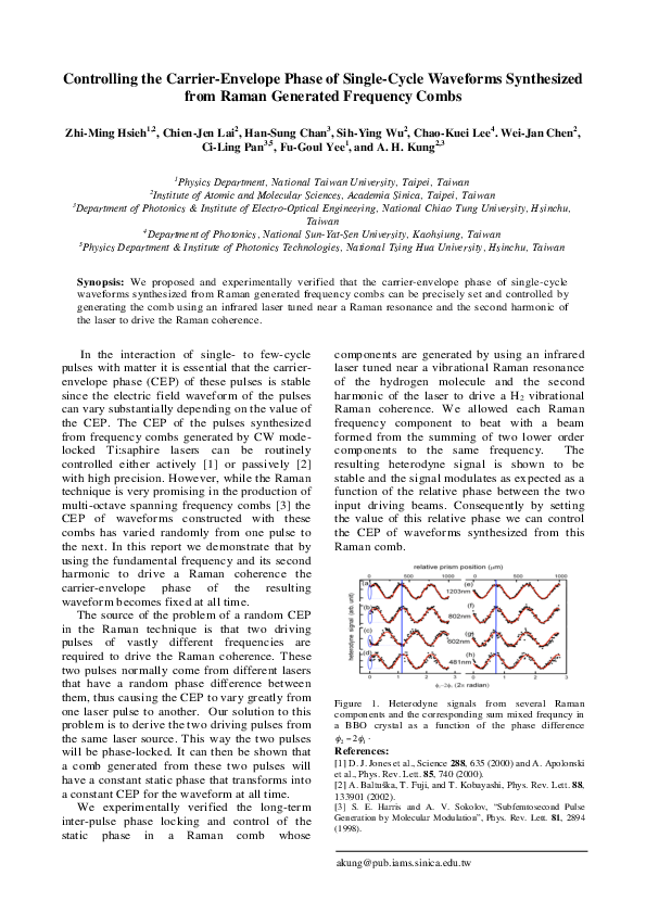 (PDF) Controlling the Carrier-Envelope Phase of Single-Cycle Waveforms ...