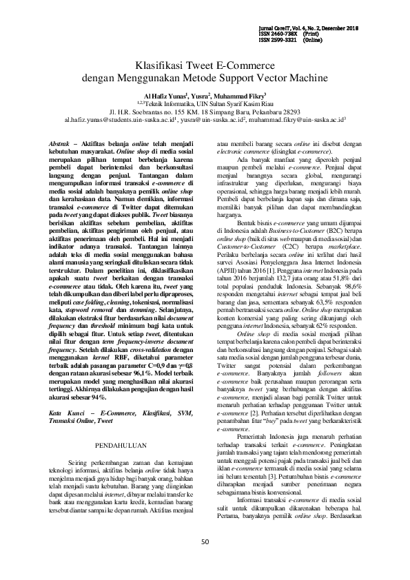  pdf klasifikasi tweet e commerce dengan menggunakan metode support