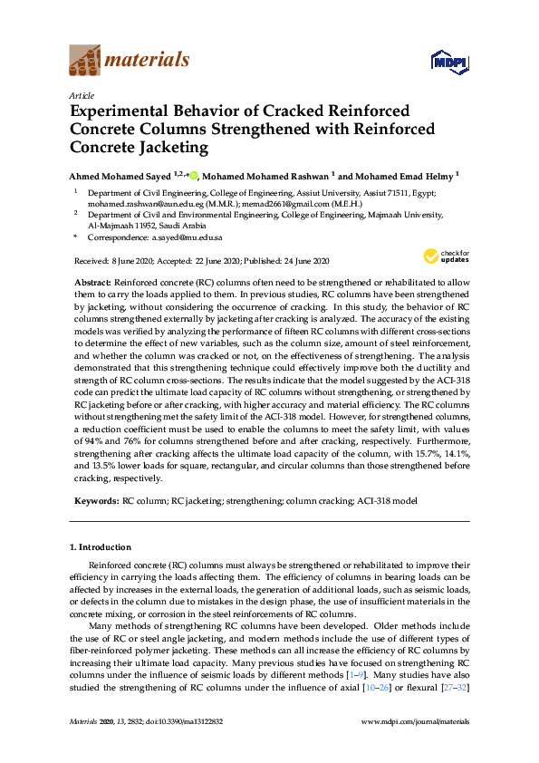 (PDF) Experimental Behavior of Cracked Reinforced Concrete Columns ...