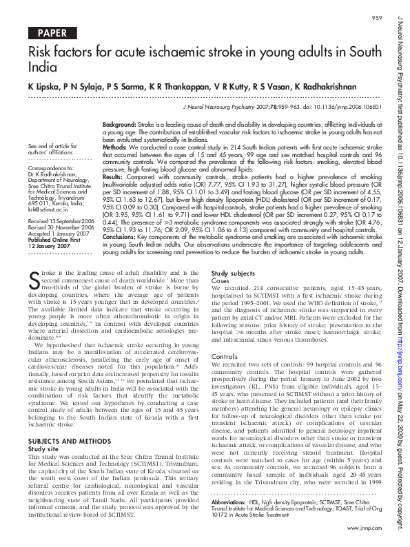 (PDF) Risk factors for acute ischaemic stroke in young adults in South ...
