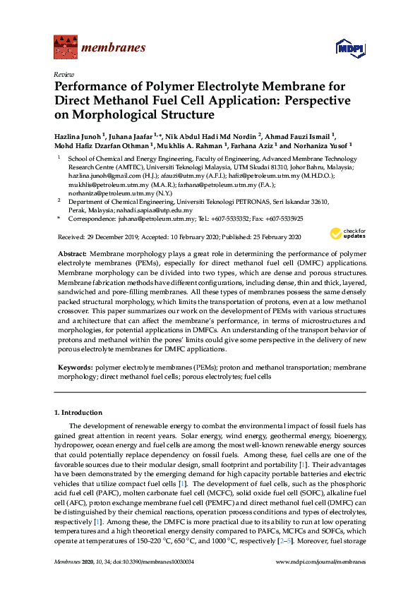 (PDF) Performance of Polymer Electrolyte Membrane for Direct Methanol ...