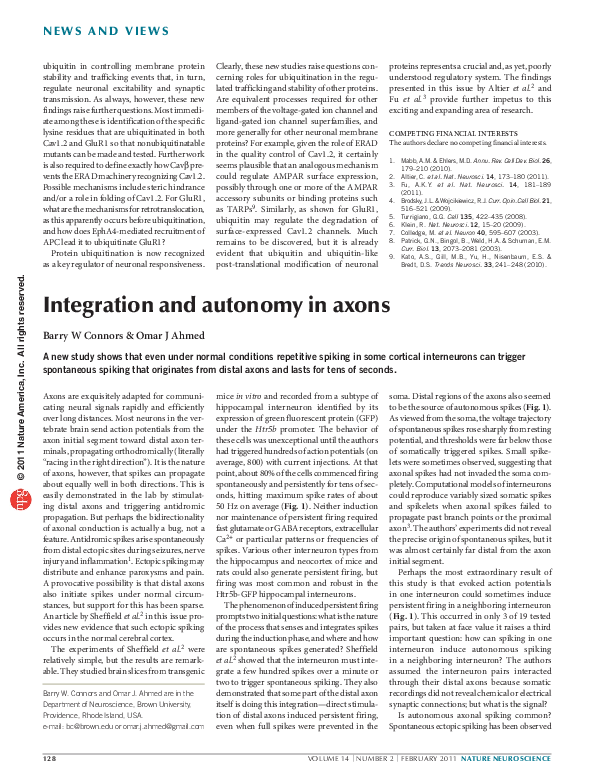 (PDF) Integration and autonomy in axons