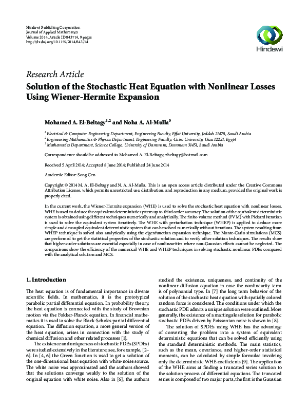 (PDF) Solution of the Stochastic Heat Equation with Nonlinear Losses ...