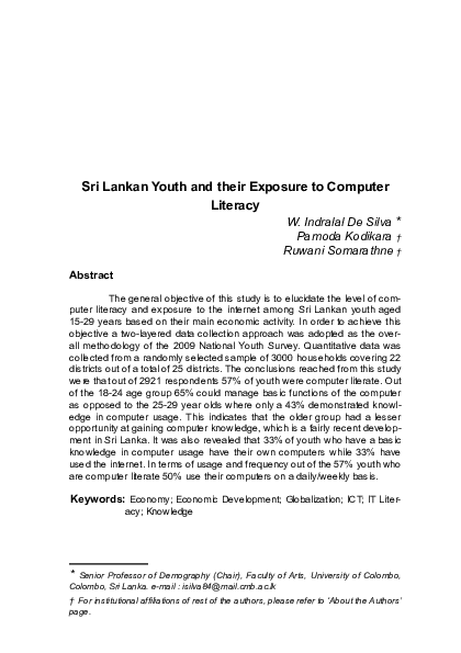 (PDF) Sri Lankan youth and their exposure to computer literacy