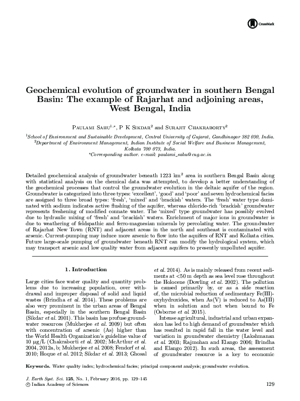 (PDF) Geochemical evolution of groundwater in southern Bengal Basin ...