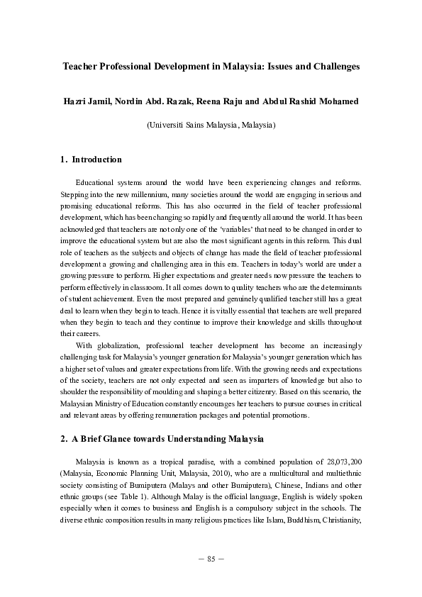 (PDF) Teacher Professional Development in Malaysia: Issues and Challenges
