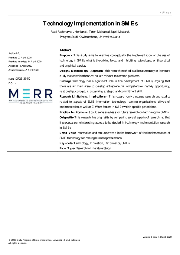 (PDF) Technology Implementation in SMEs