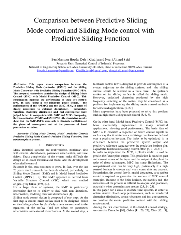 (PDF) Comparison Between Predictive Sliding Mode Control and Sliding ...