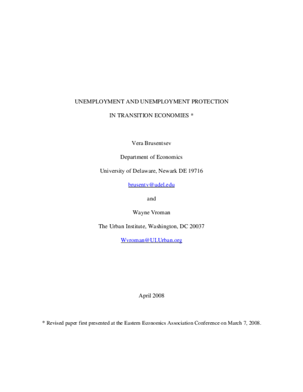 (PDF) Unemployment And Unemployment Protection In Transition Economies