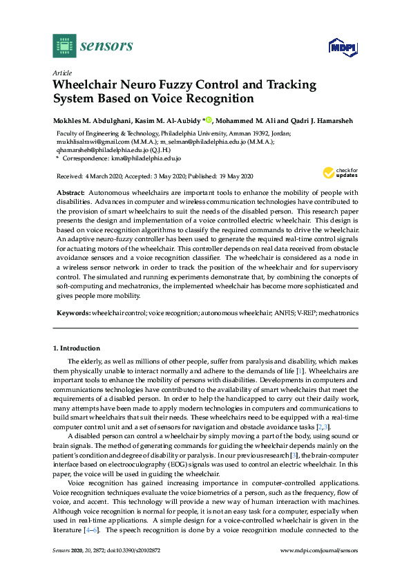 (PDF) Wheelchair Neuro Fuzzy Control and Tracking System Based on Voice ...