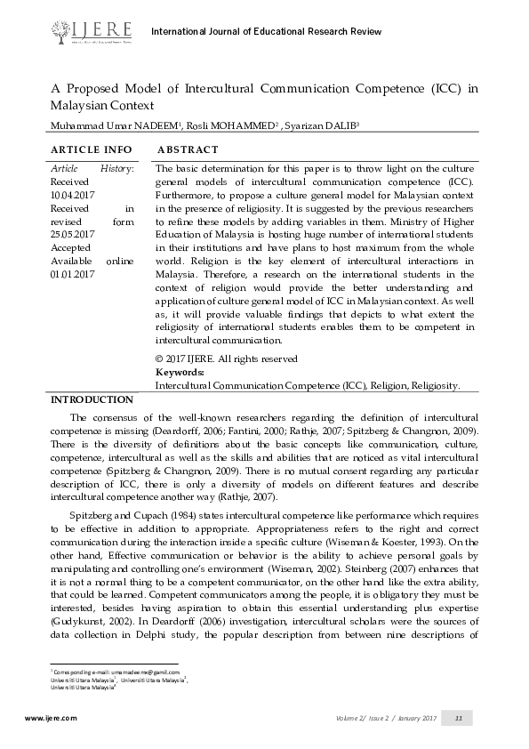 (PDF) A Proposed Model of Intercultural Communication Competence (ICC ...