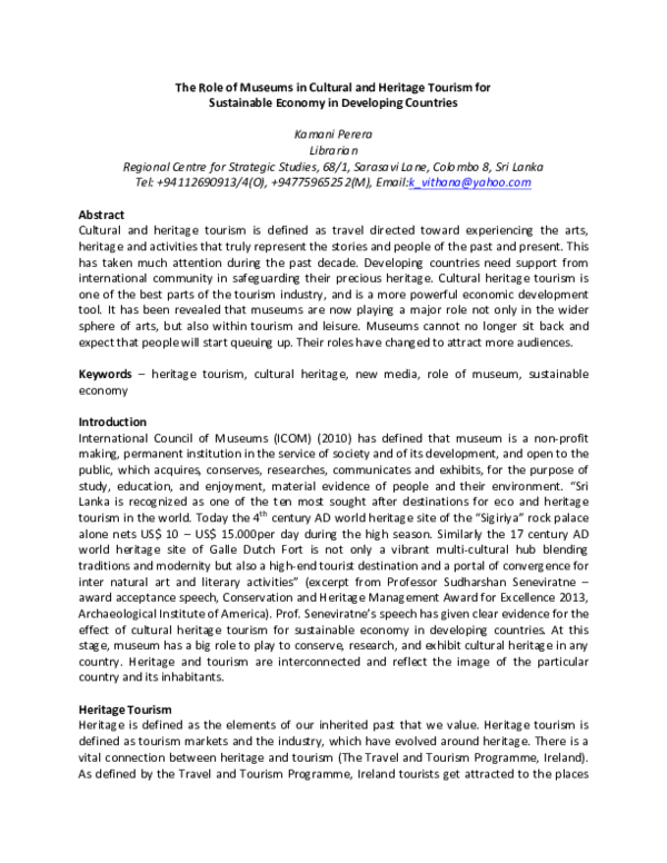 (PDF) The Role of Museums in Cultural and Heritage Tourism for ...