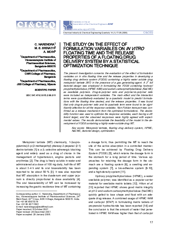 (PDF) The study on the effect of formulation variables on in vitro ...