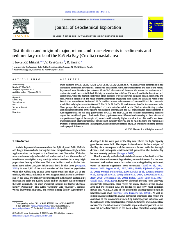 (PDF) Distribution and origin of major, minor, and trace elements in ...