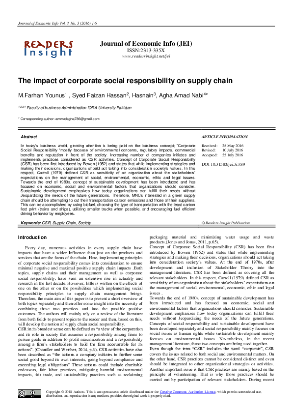 (PDF) The impact of corporate social responsibility on sustainable ...