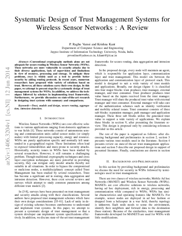 (PDF) Systematic Design of Trust Management Systems for Wireless Sensor ...