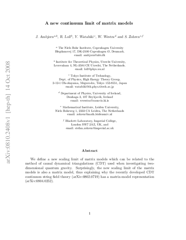 (PDF) A new continuum limit of matrix models