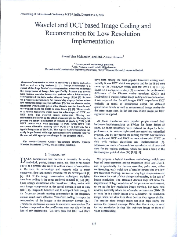 (PDF) Wavelet and DCT based Image Coding and Reconstruction for Low ...