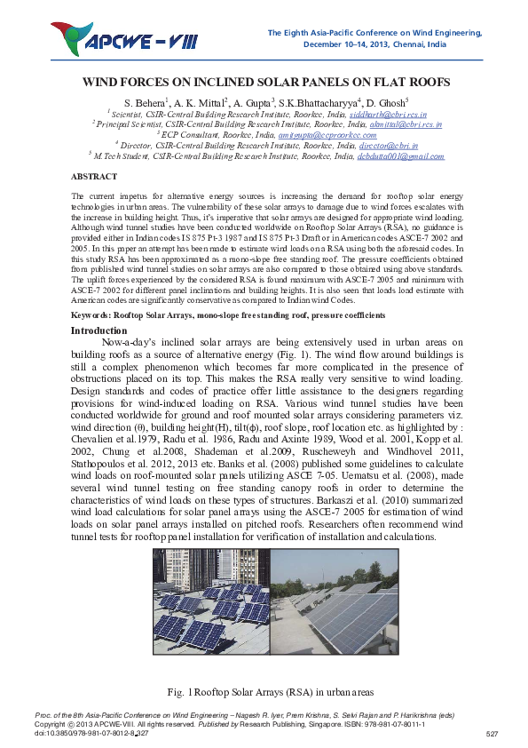 (PDF) Wind Forces on Inclined Solar Panels on Flat Roofs
