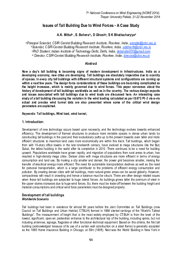 (PDF) Issues of Tall Building Due to Wind Forces -A Case Study