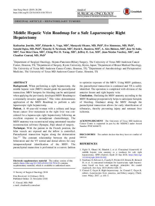 (PDF) Middle Hepatic Vein Roadmap for a Safe Laparoscopic Right Hepatectomy