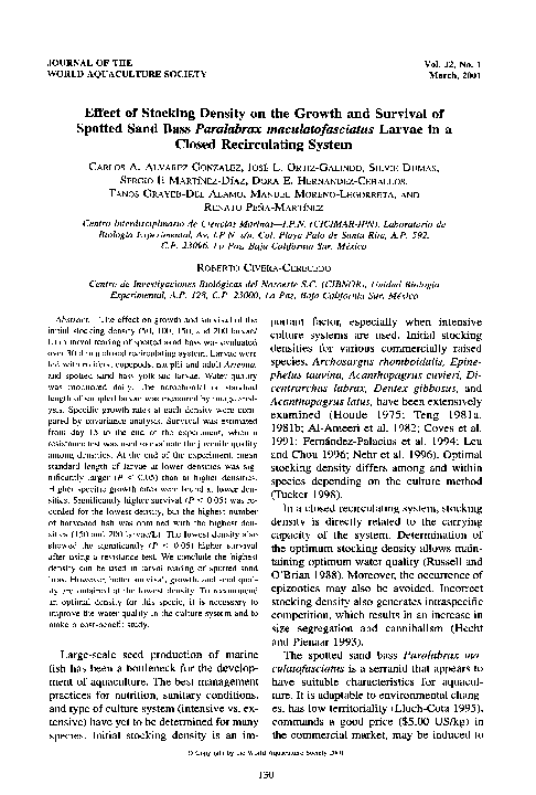 (PDF) Effect of stocking density on the growth and survival of spotted ...