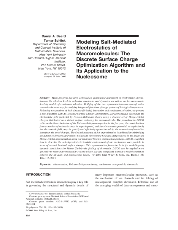 (PDF) Modeling salt‐mediated electrostatics of macromolecules: The ...