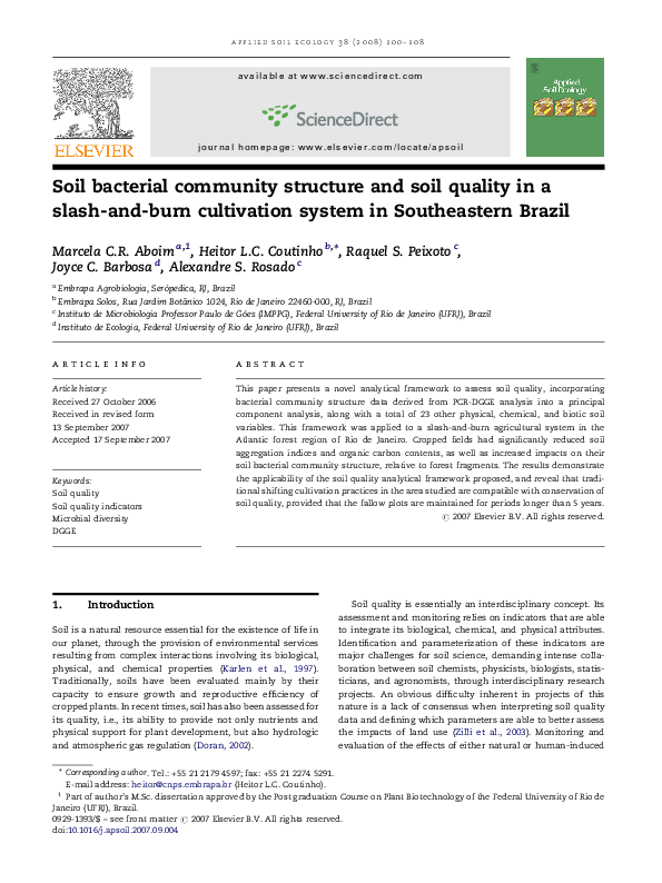 (PDF) Soil bacterial community structure and soil quality in a slash ...