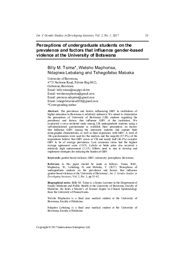 (PDF) Perceptions of undergraduate students on the prevalence and ...