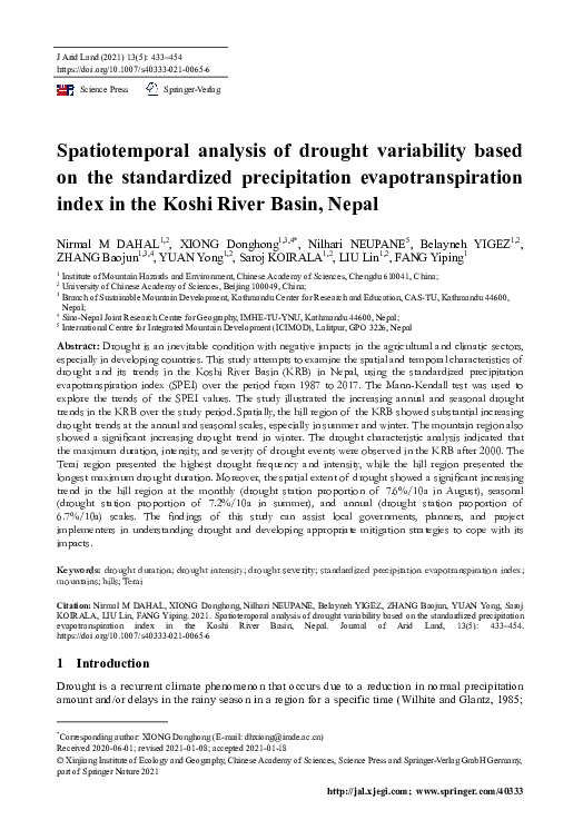 (PDF) Spatiotemporal analysis of drought variability based on the ...