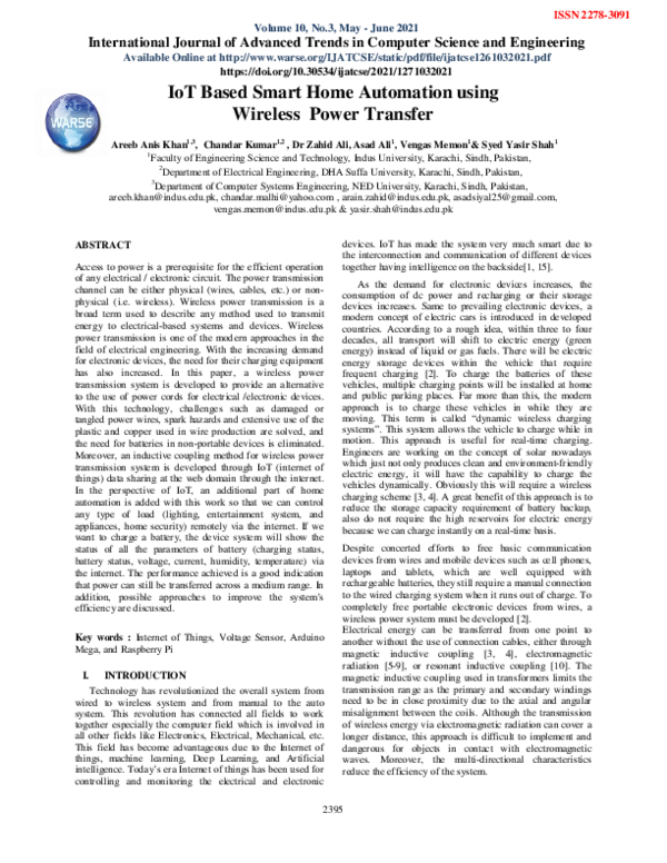 (PDF) IoT Based Smart Home Automation using Wireless Power Transfer