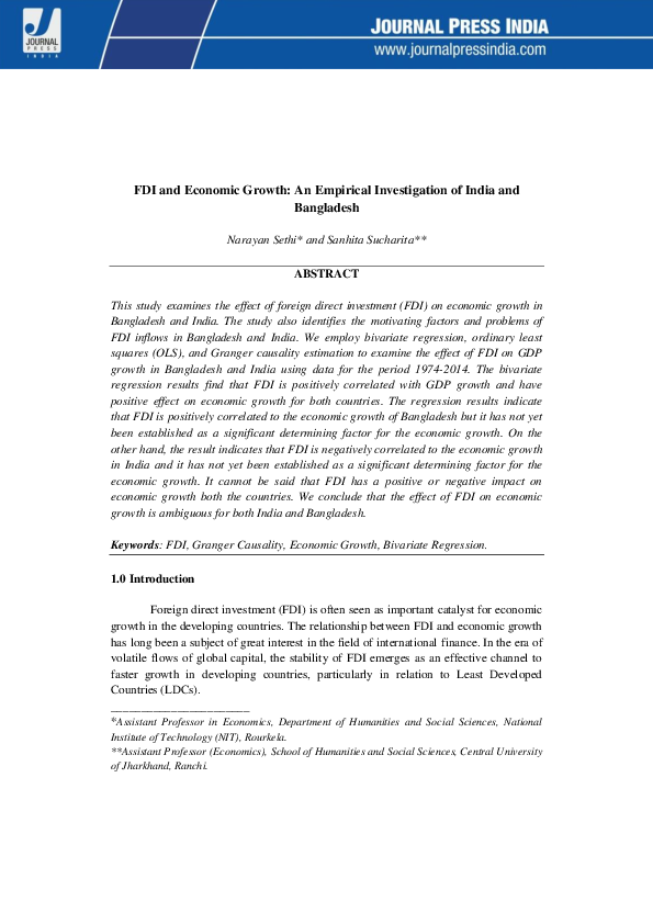 (PDF) FDI and Economic Growth: An Empirical Investigation of India and ...