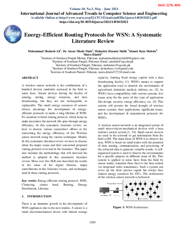 (PDF) Energy-Efficient Routing Protocols for WSN: A Systematic ...