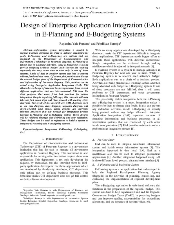(PDF) Design of Enterprise Application Integration (EAI) in E-Planning ...
