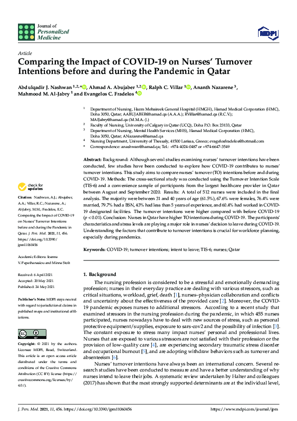 (PDF) Comparing the Impact of COVID-19 on Nurses’ Turnover Intentions ...