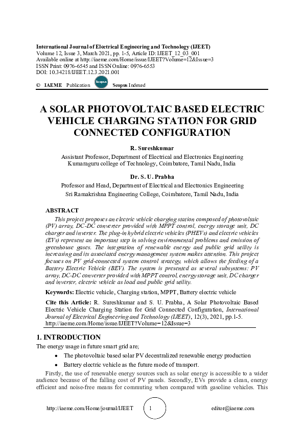 (PDF) A SOLAR PHOTOVOLTAIC BASED ELECTRIC VEHICLE CHARGING STATION FOR ...