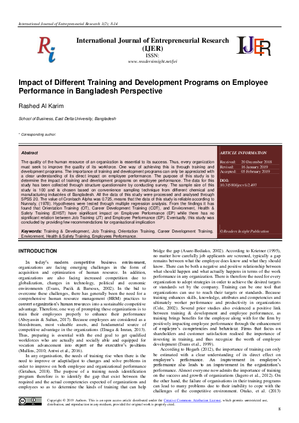(PDF) Impact of different training and development programs on employee ...