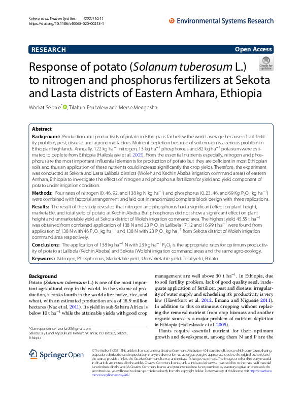 (PDF) Response of potato (Solanum tuberosum L.) to nitrogen and ...
