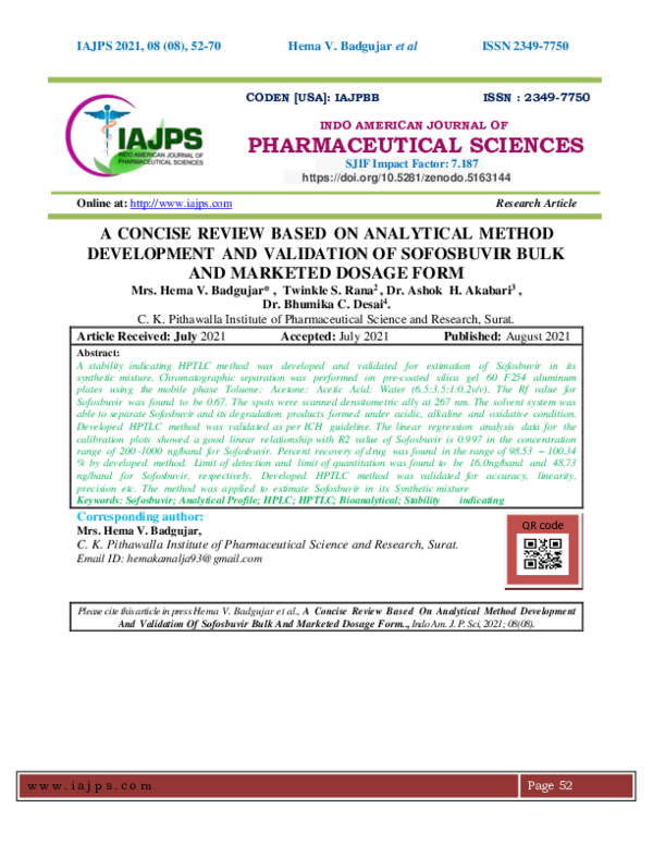 (PDF) A CONCISE REVIEW BASED ON ANALYTICAL METHOD DEVELOPMENT AND ...
