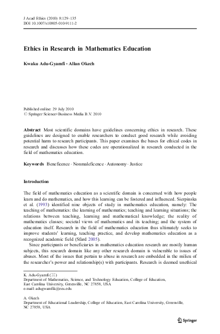 (PDF) Ethics in Research in Mathematics Education
