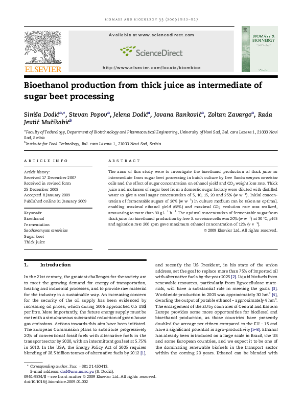 (PDF) Bioethanol production from thick juice as intermediate of sugar ...