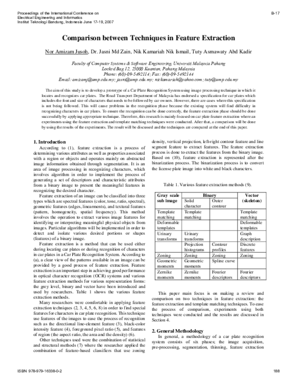 (PDF) Comparison between Techniques in Feature Extraction