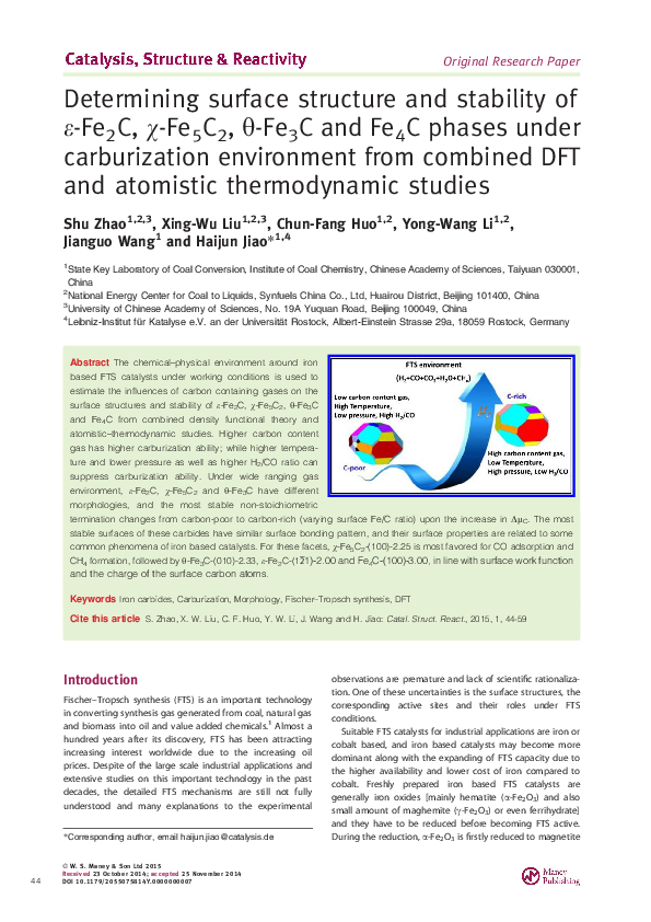 (PDF) Determining surface structure and stability of e-Fe2C, x-Fe5C2, h ...