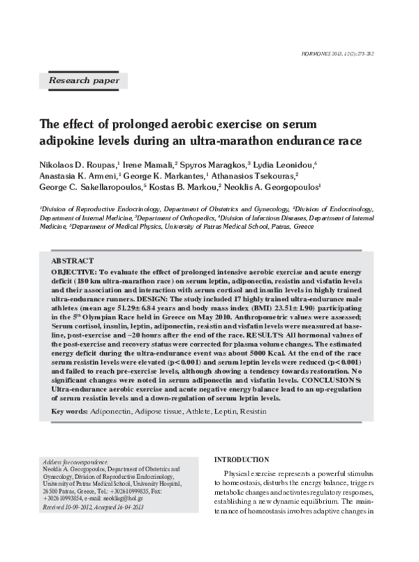 (PDF) The effect of prolonged aerobic exercise on serum adipokine ...