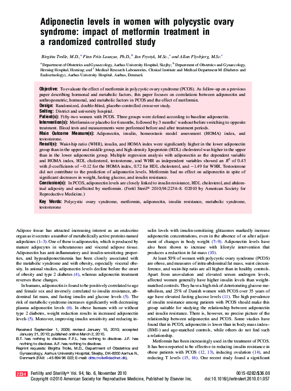 (PDF) Adiponectin levels in women with polycystic ovary syndrome ...