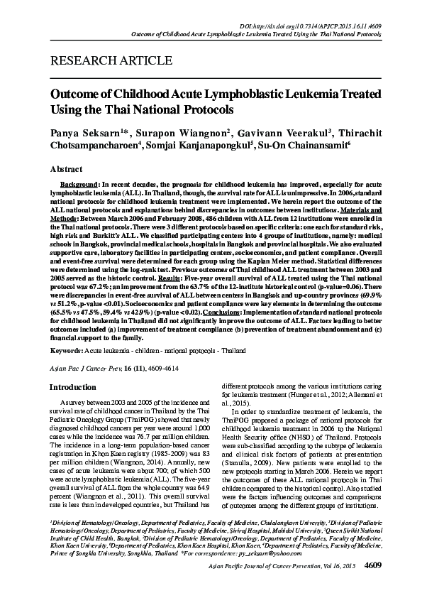 (PDF) Outcome of Childhood Acute Lymphoblastic Leukaemia After ...