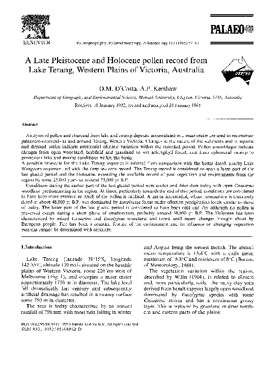 (PDF) A Late Pleistocene and Holocene pollen record from Lake Terang ...